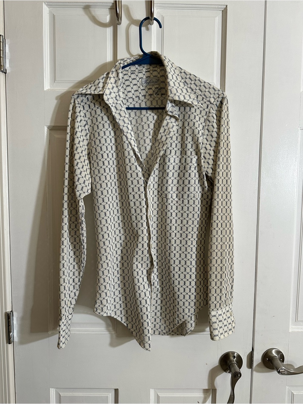 Vintage-Inspired Women’s Cream Geometric Button-Up Shirt
